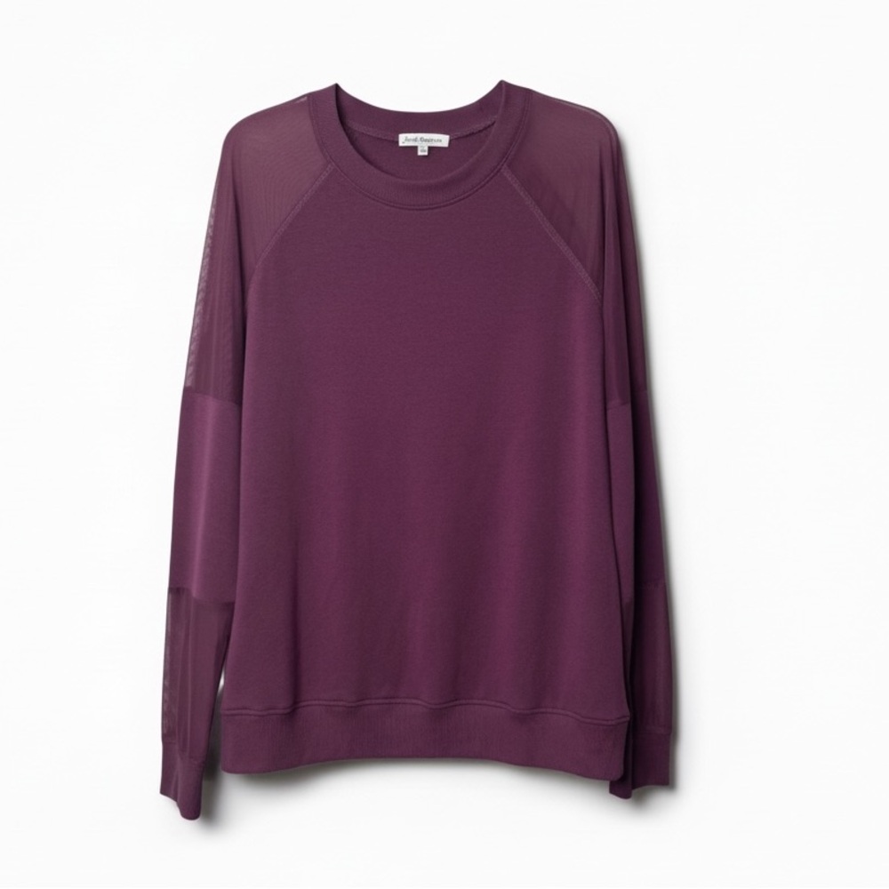 Fitz + Eddie Maroon Sheer Sleeves Shoulder Lightweight Crew Sweatshirt Athletic - Picture 1 of 13